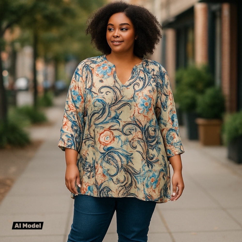 WinWin Womens‎ Floral Paisley Tunic Top Size 3X